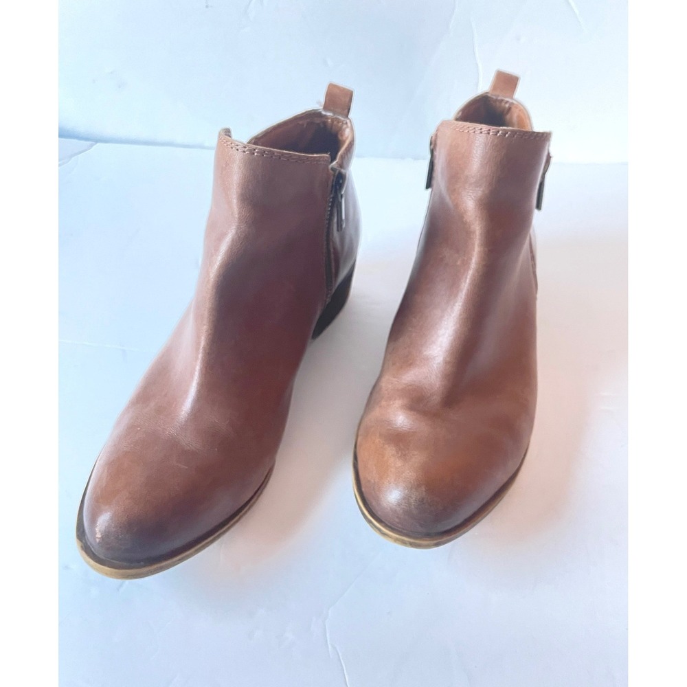 Lucky Brand Womens Basel 7.5 Bootie Brown Leather Dual Zip Ankle Boots Cowboy